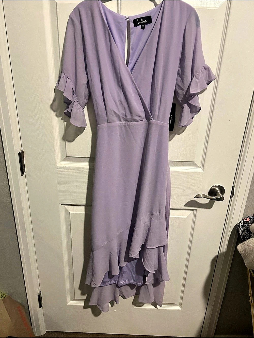 Lulus For the Frills Lavender High-Low Wrap Dress Purple Medium